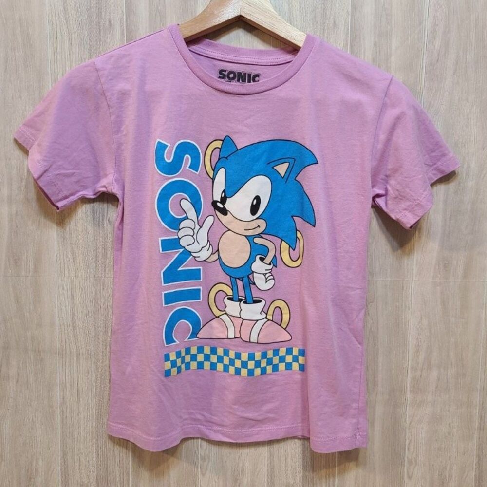 Sega Sonic The Hedgehog Boys M 7/8 Pink Graphic T-Shirt Short Sleeve Gaming Tee